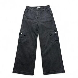 S.O.N.G. Jean Size 9/29 Y2K Wide Leg Baggy Cargo Black Denim grunge cotton blend